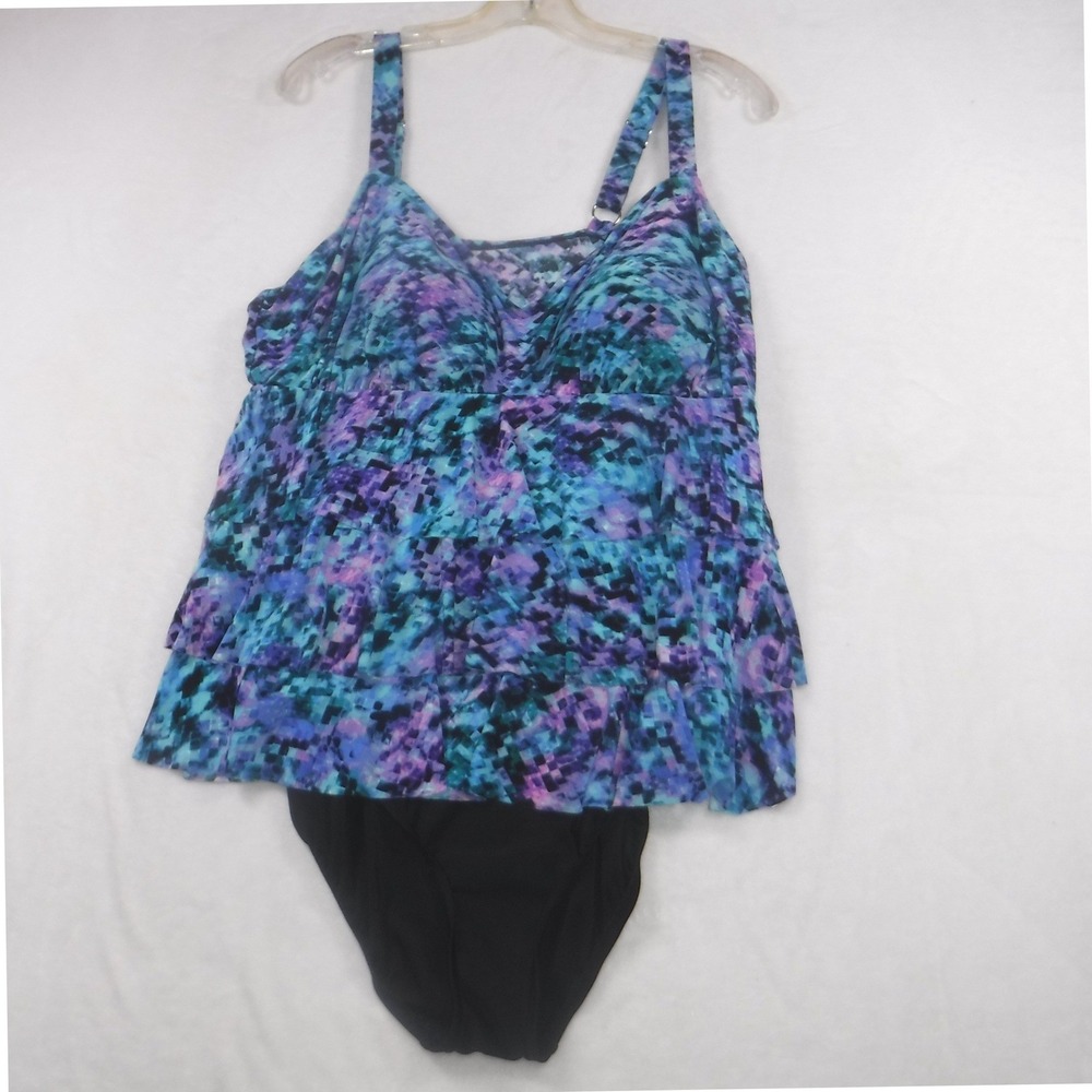 Croft‎ & Barrow Womens 18W One Piece Swimsuit  Blue Purple Tiered Ruffle